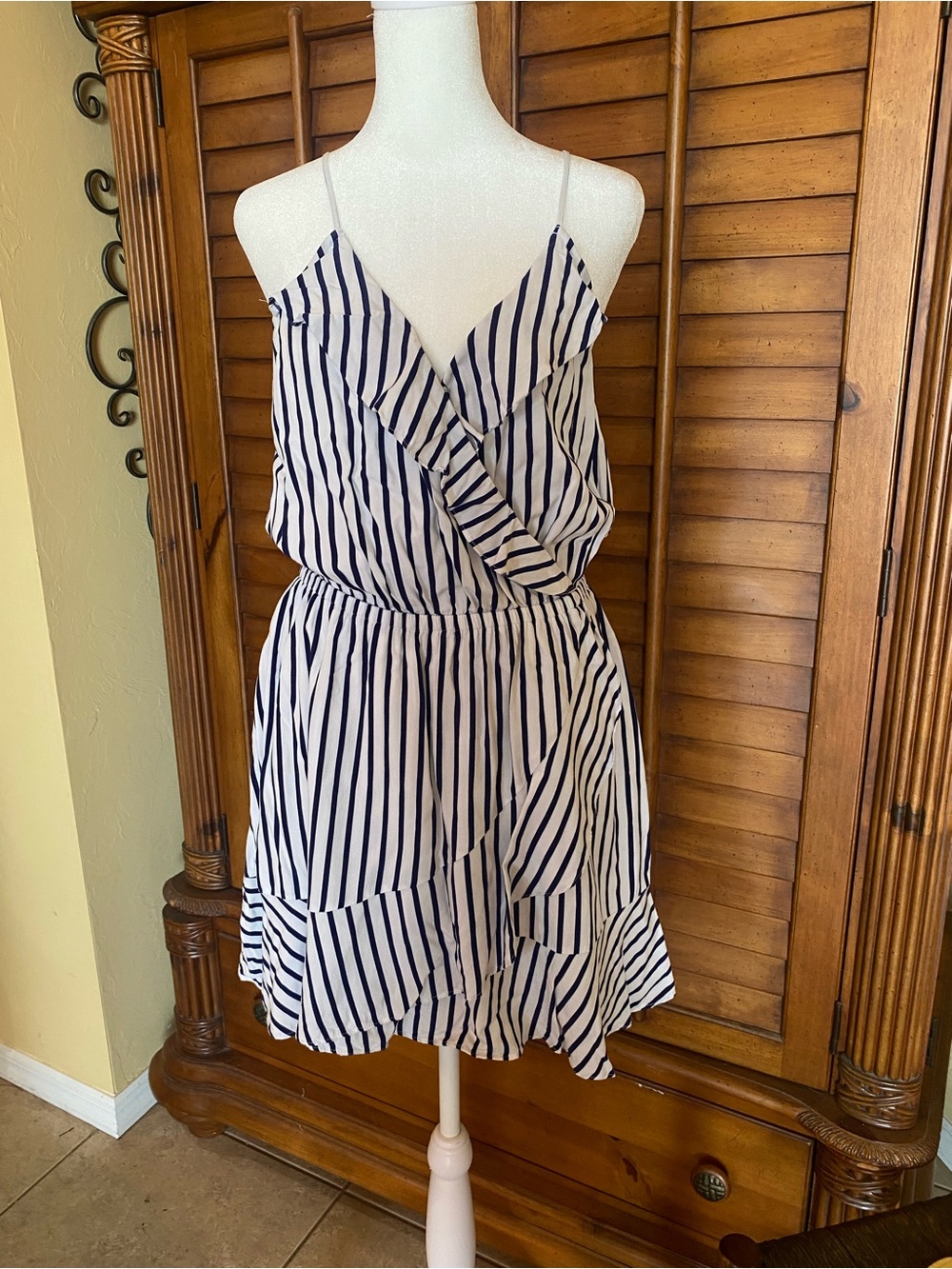 Express Blue and White Vertical Stripe Top